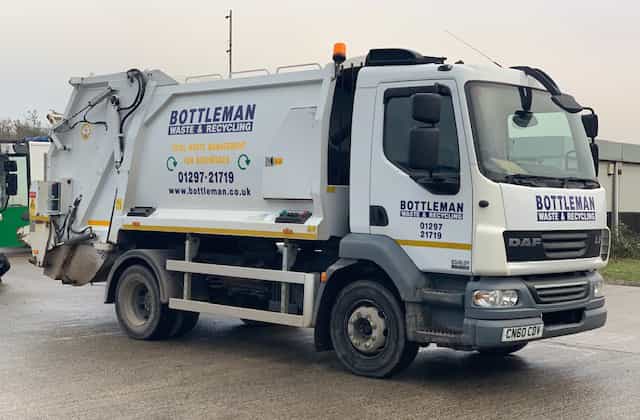 A waste recycling truck