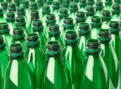 Empty plastic green bottles